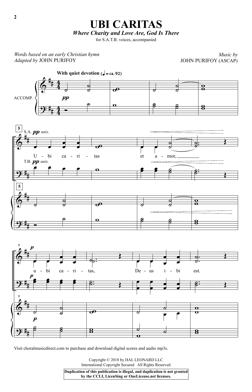 Download John Purifoy Ubi Caritas (Where Charity And Love Are, God Is There) Sheet Music and learn how to play SATB PDF digital score in minutes