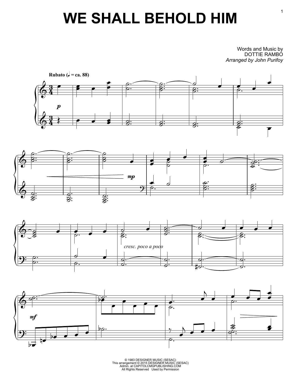 Download John Purifoy We Shall Behold Him Sheet Music and learn how to play Piano PDF digital score in minutes