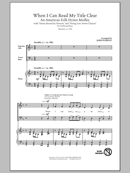 Download John Purifoy When I Can Read My Title Clear Sheet Music and learn how to play SATB PDF digital score in minutes