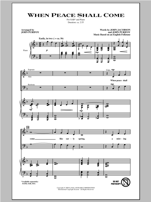 Download John Purifoy When Peace Shall Come Sheet Music and learn how to play SATB PDF digital score in minutes