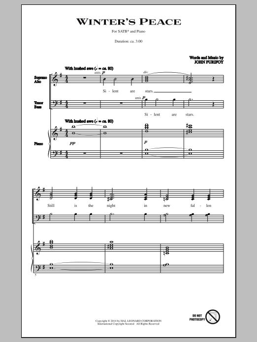 Download John Purifoy Winter's Peace Sheet Music and learn how to play SATB PDF digital score in minutes