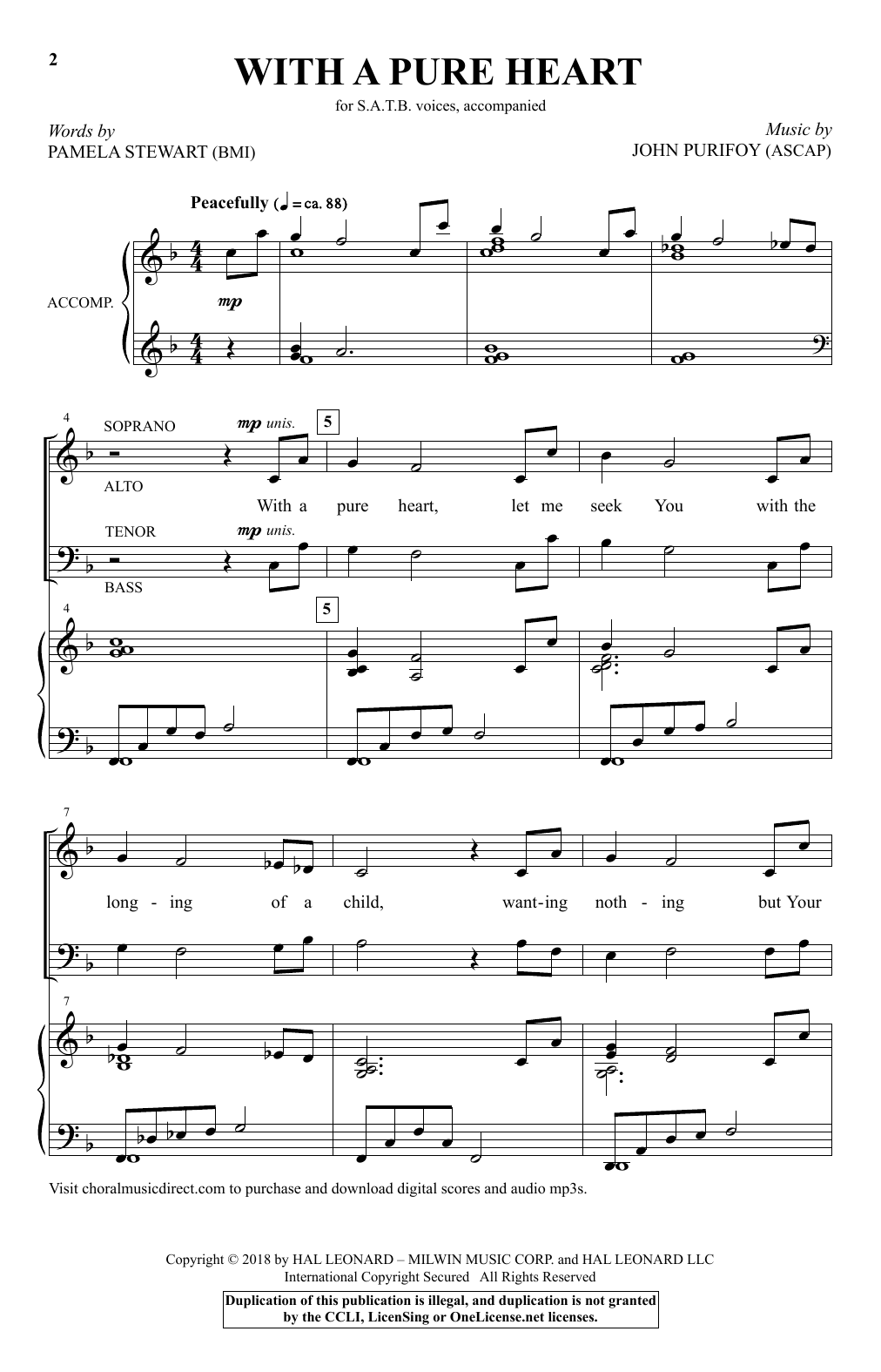Download John Purifoy With A Pure Heart Sheet Music and learn how to play SATB Choir PDF digital score in minutes