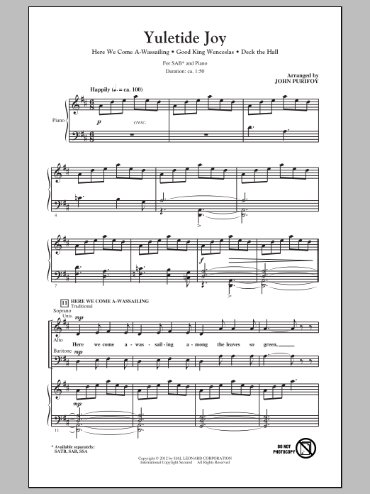 Download John Purifoy Yuletide Joy (Medley) Sheet Music and learn how to play SATB PDF digital score in minutes