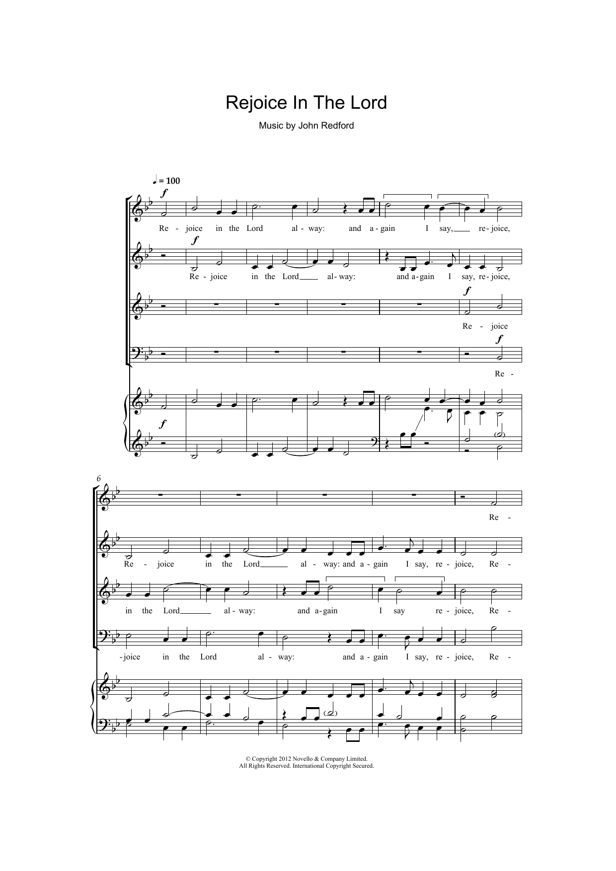 Download John Redford Rejoice In The Lord Sheet Music and learn how to play SATB Choir PDF digital score in minutes