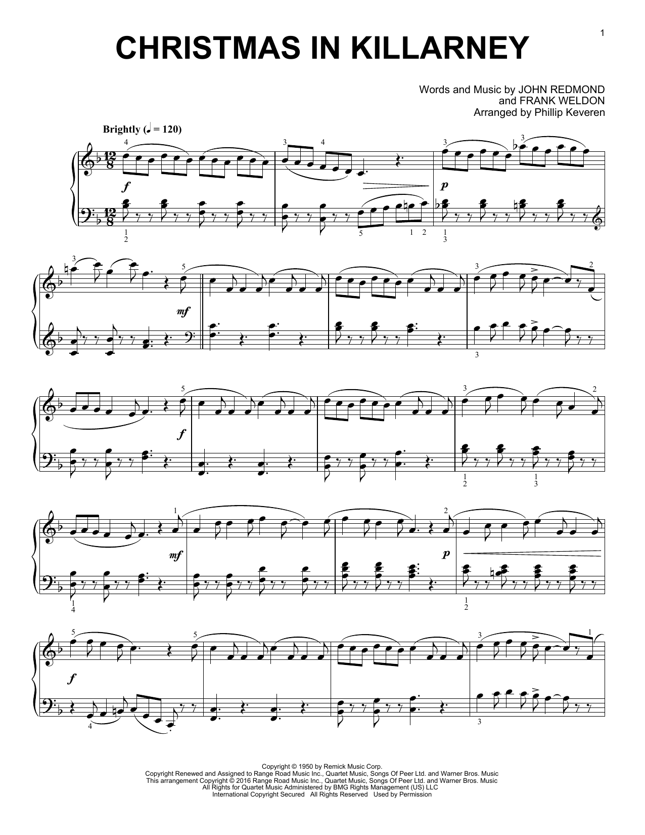 Download Frank Weldon Christmas In Killarney Sheet Music and learn how to play Piano PDF digital score in minutes