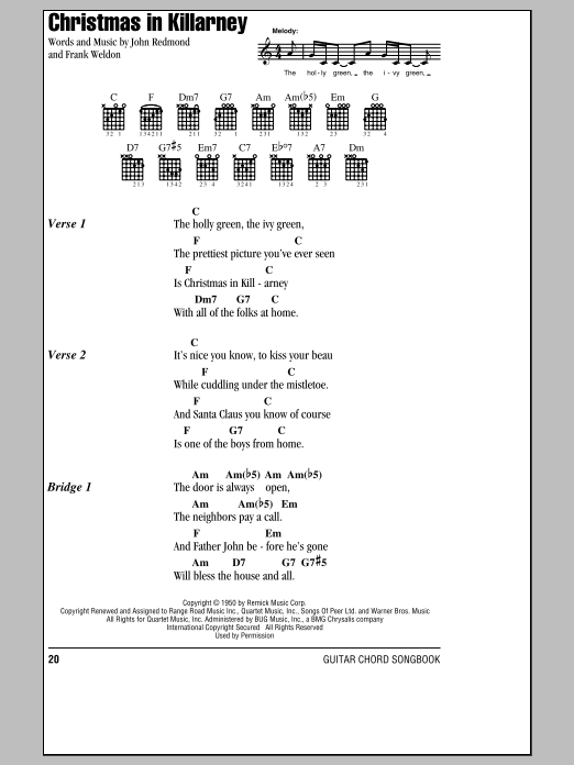 Download John Redmond Christmas In Killarney Sheet Music and learn how to play Lyrics & Chords PDF digital score in minutes