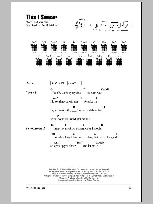 Download John Reid This I Swear Sheet Music and learn how to play Lyrics & Chords PDF digital score in minutes