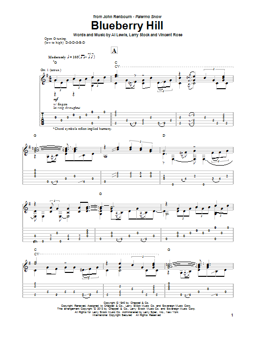 Download John Renbourn Blueberry Hill Sheet Music and learn how to play Guitar Tab PDF digital score in minutes