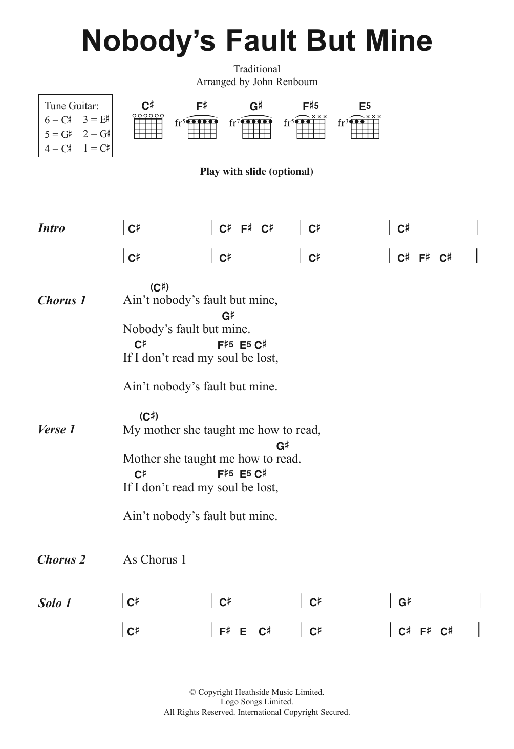 Download John Renbourn Nobody's Fault But Mine Sheet Music and learn how to play Lyrics & Chords PDF digital score in minutes