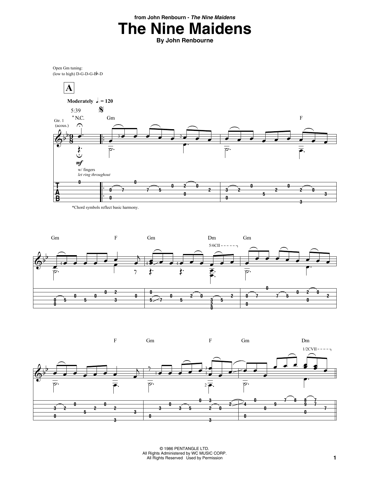 Download John Renbourne The Nine Maidens Sheet Music and learn how to play Solo Guitar PDF digital score in minutes