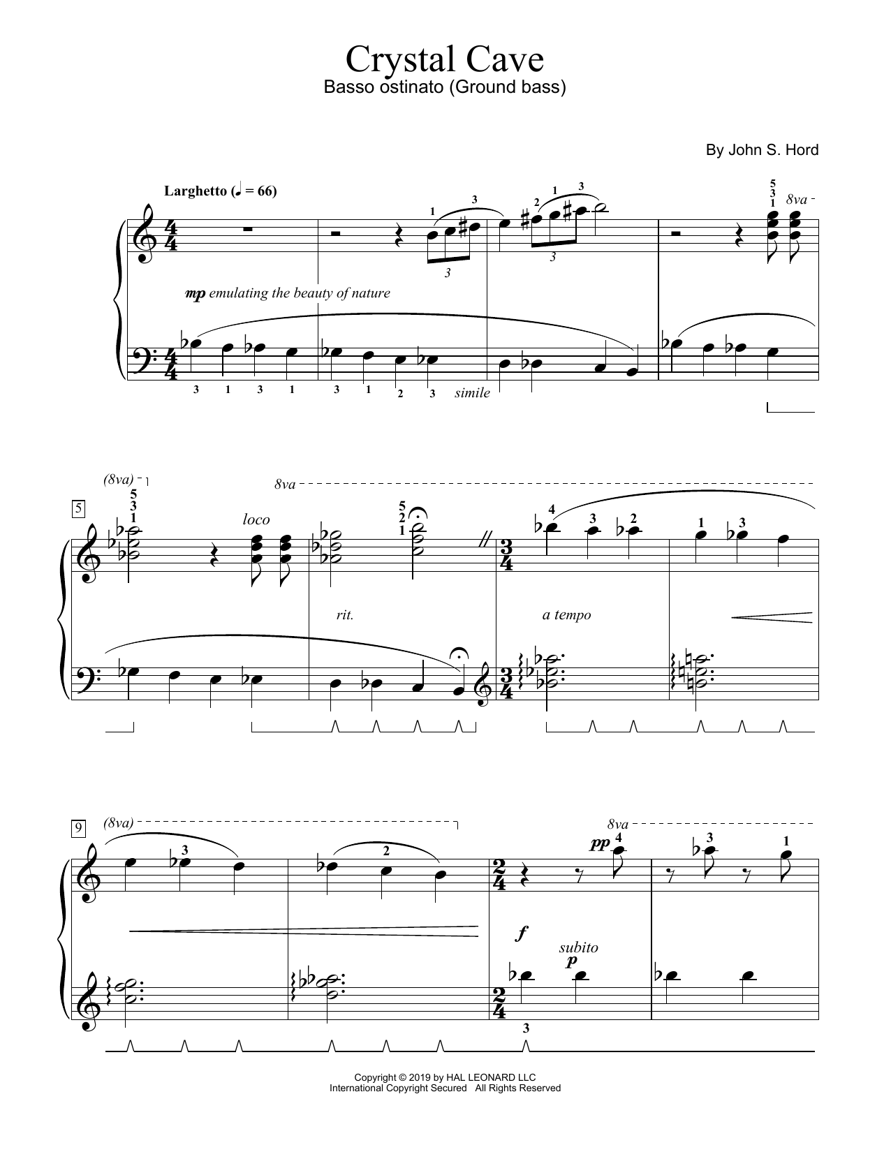 Download John S. Hord Crystal Cave Sheet Music and learn how to play Educational Piano PDF digital score in minutes