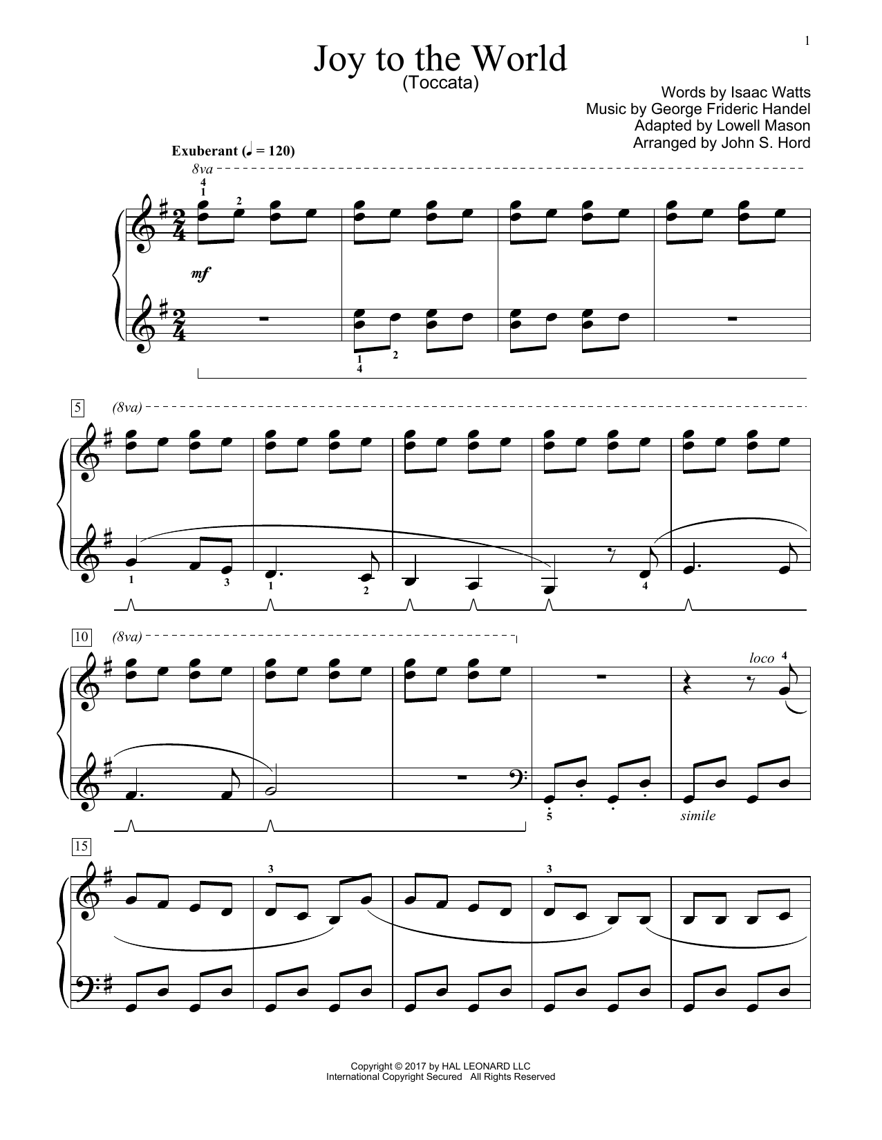 Download John S. Hord Joy To The World Sheet Music and learn how to play Educational Piano PDF digital score in minutes