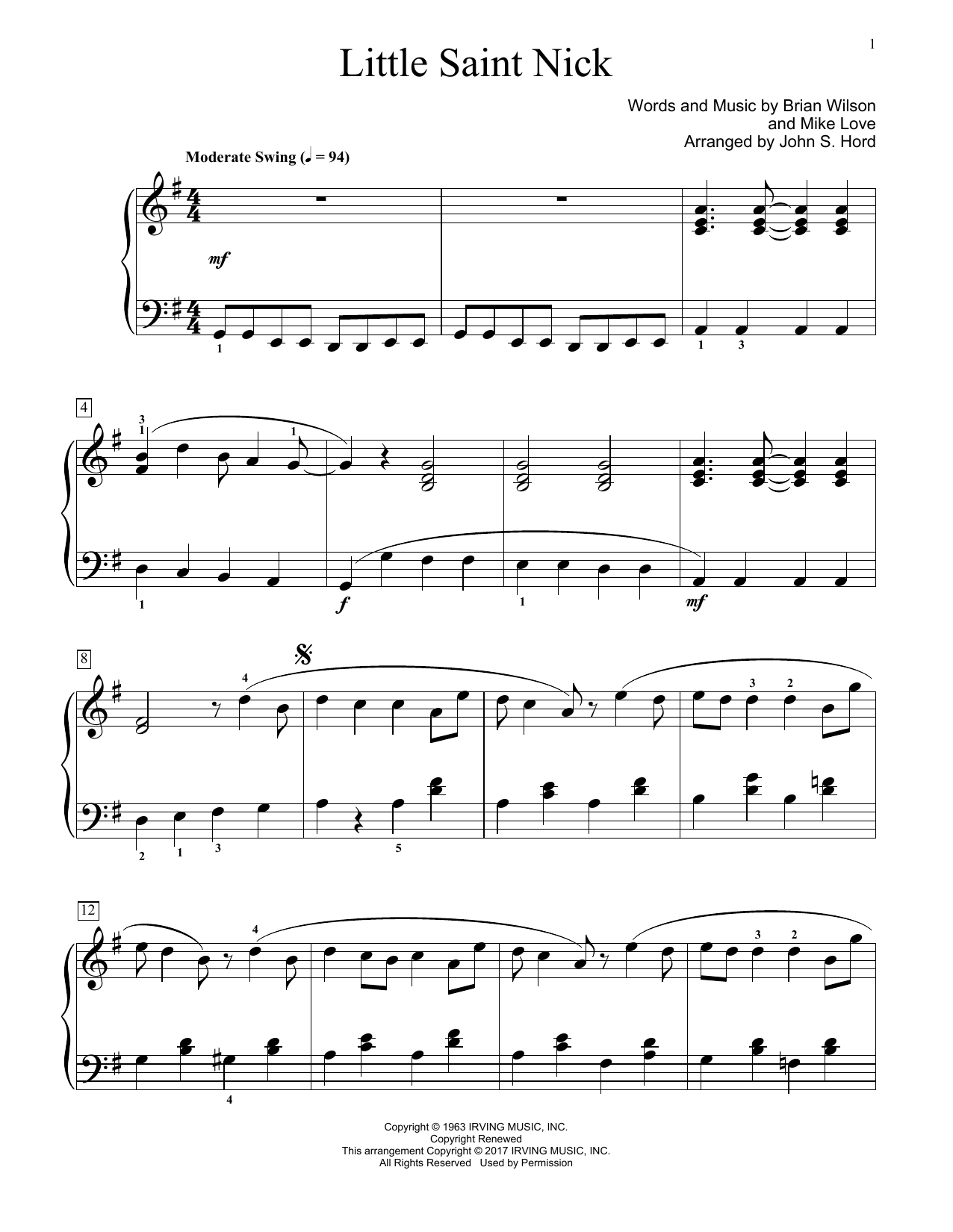 Download John S. Hord Little Saint Nick Sheet Music and learn how to play Educational Piano PDF digital score in minutes