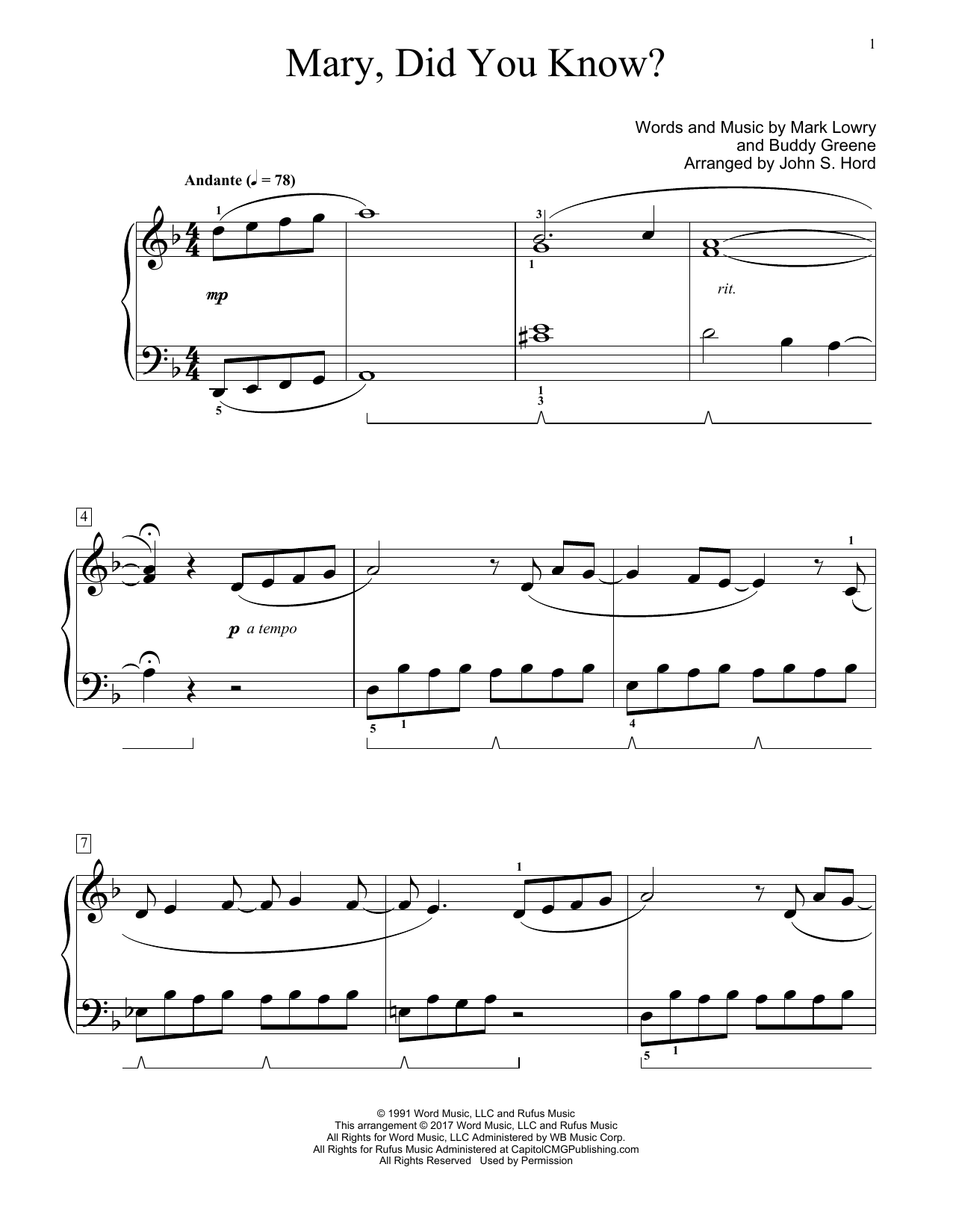 Download John S. Hord Mary, Did You Know? Sheet Music and learn how to play Educational Piano PDF digital score in minutes