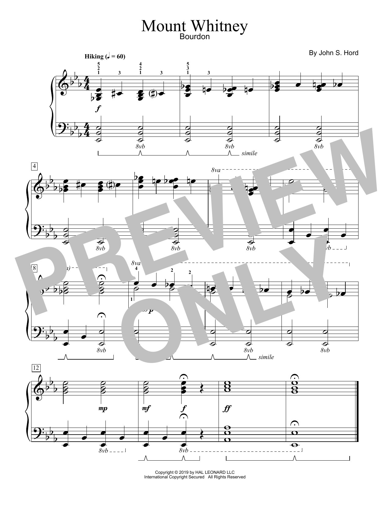 Download John S. Hord Mount Whitney Sheet Music and learn how to play Educational Piano PDF digital score in minutes