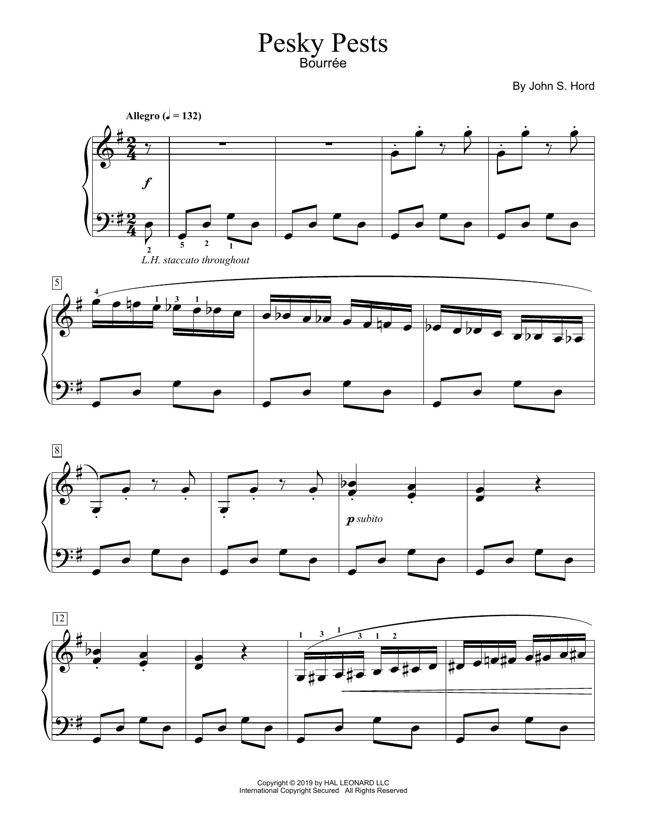 Download John S. Hord Pesky Pests Sheet Music and learn how to play Educational Piano PDF digital score in minutes