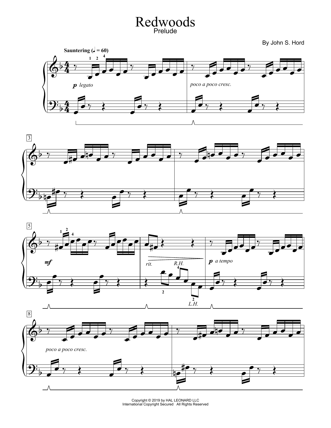Download John S. Hord Redwoods Sheet Music and learn how to play Educational Piano PDF digital score in minutes