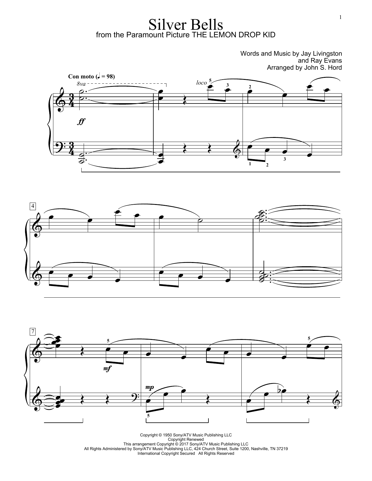 Download John S. Hord Silver Bells Sheet Music and learn how to play Educational Piano PDF digital score in minutes