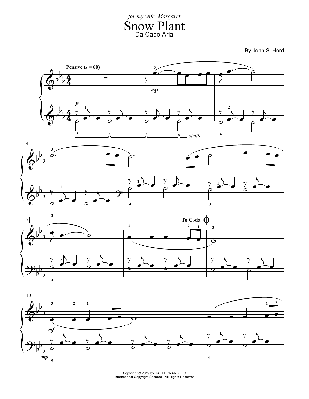 Download John S. Hord Snow Plant Sheet Music and learn how to play Educational Piano PDF digital score in minutes