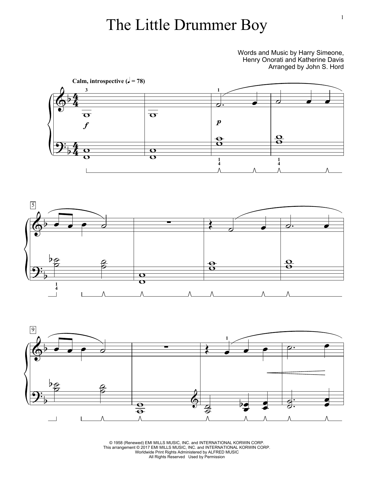 Download John S. Hord The Little Drummer Boy Sheet Music and learn how to play Educational Piano PDF digital score in minutes