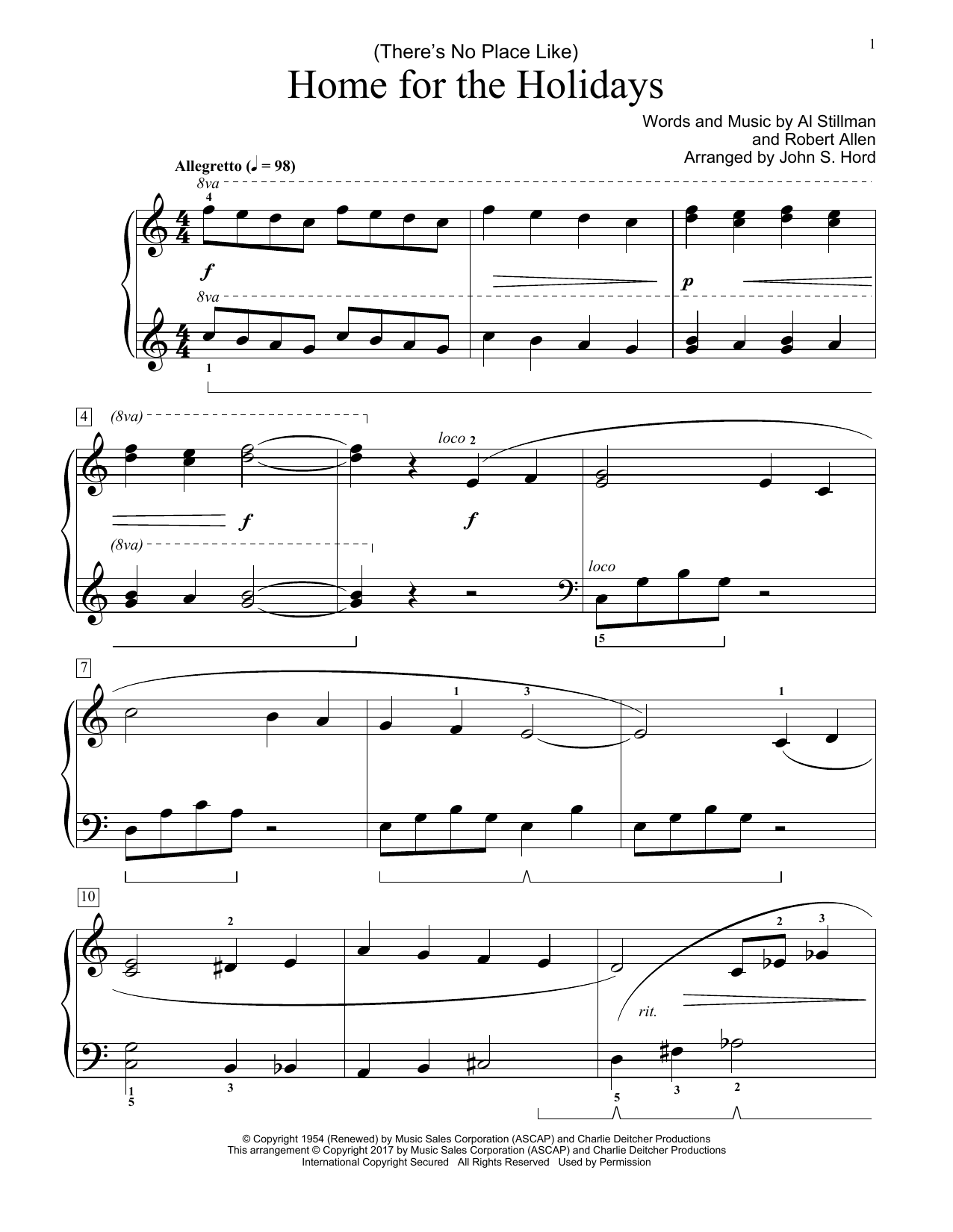 Download John S. Hord (There's No Place Like) Home For The Holidays Sheet Music and learn how to play Educational Piano PDF digital score in minutes