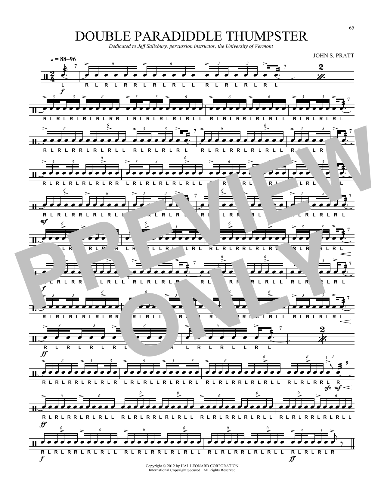 Download John S. Pratt Double Paradiddle Thumpster Sheet Music and learn how to play Snare Drum Solo PDF digital score in minutes