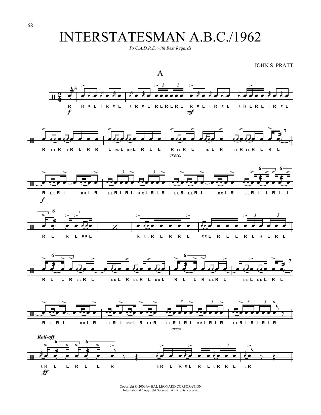 Download John S. Pratt Interstatesman A.B.C./1962 Sheet Music and learn how to play Snare Drum Solo PDF digital score in minutes