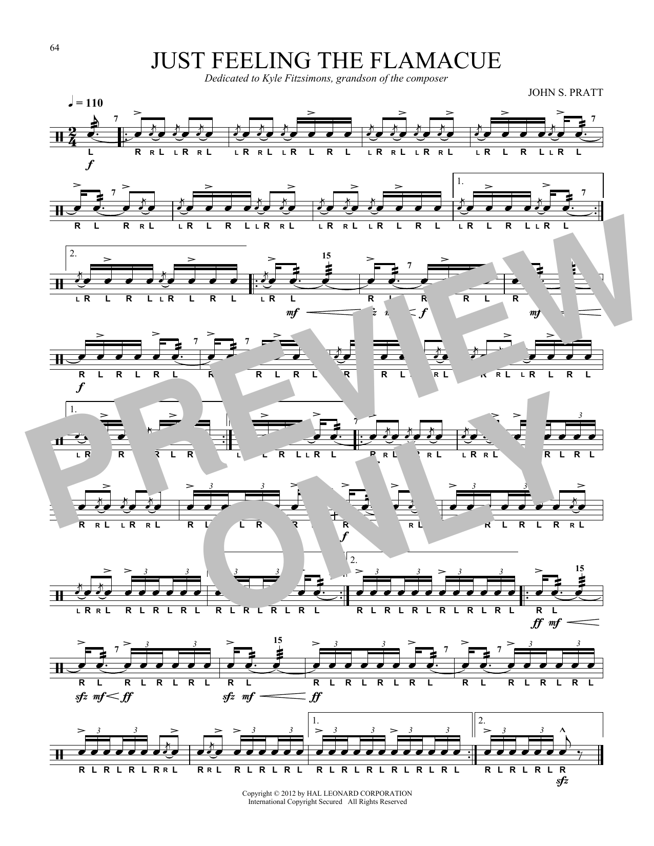 Download John S. Pratt Just Feeling The Flamacue Sheet Music and learn how to play Snare Drum Solo PDF digital score in minutes
