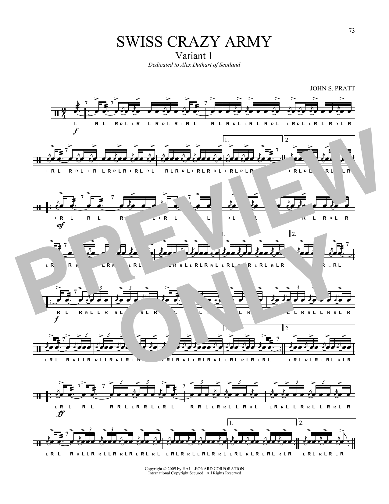 Download John S. Pratt Swiss Crazy Army Variant 1 Sheet Music and learn how to play Snare Drum Solo PDF digital score in minutes