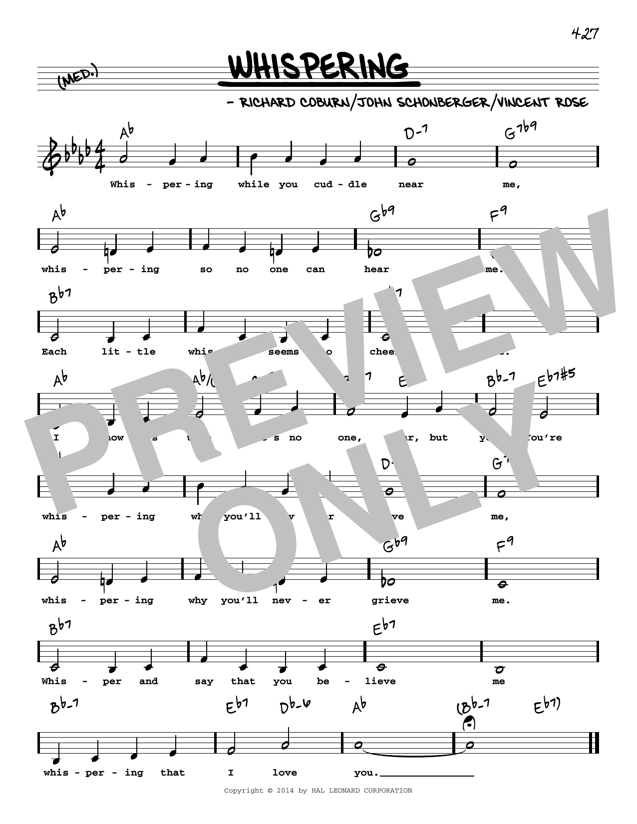 Download John Schonberger Whispering (Low Voice) Sheet Music and learn how to play Real Book – Melody, Lyrics & Chords PDF digital score in minutes