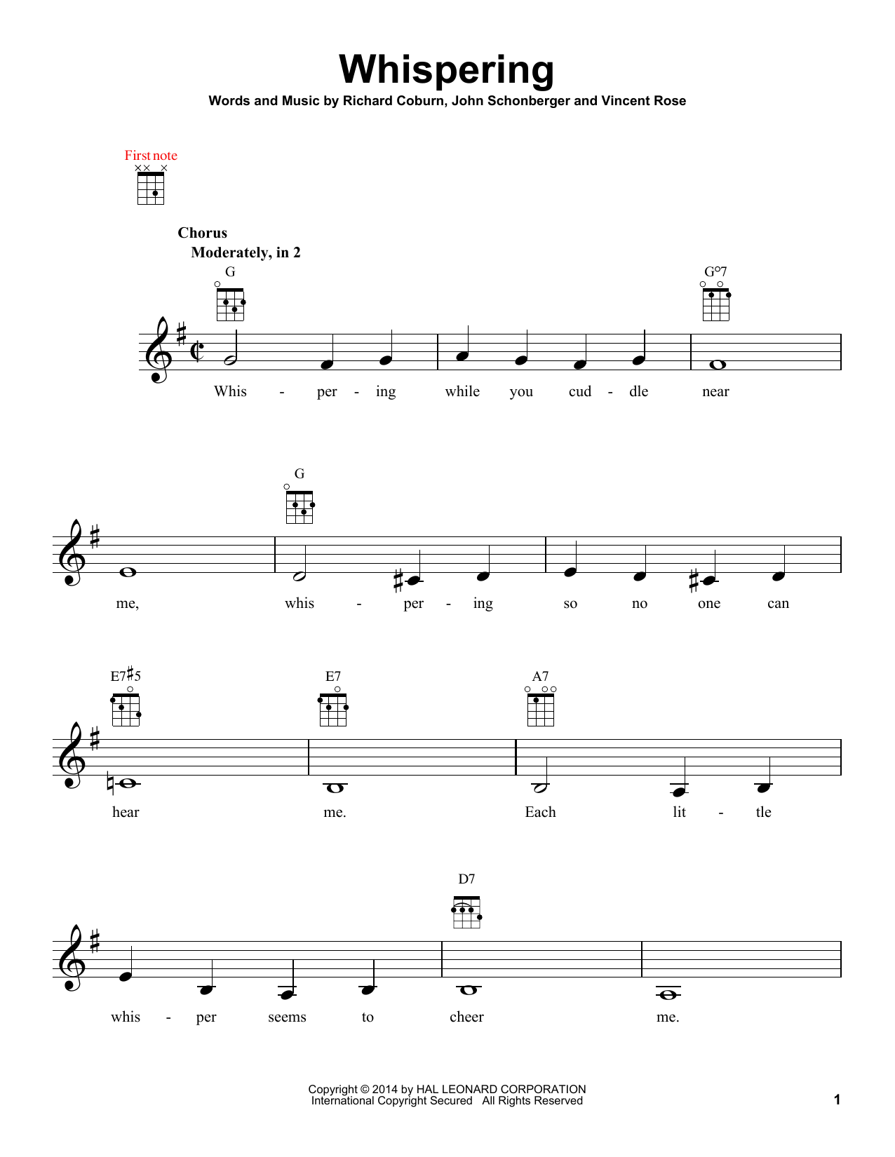 Download John Schonberger Whispering Sheet Music and learn how to play Ukulele PDF digital score in minutes