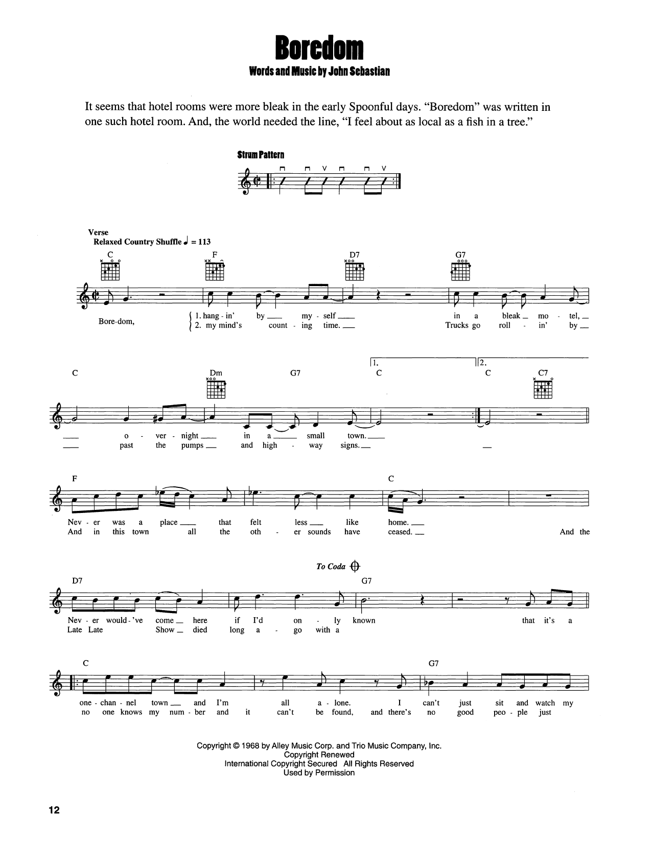 Download John Sebastian Boredom Sheet Music and learn how to play Easy Guitar PDF digital score in minutes