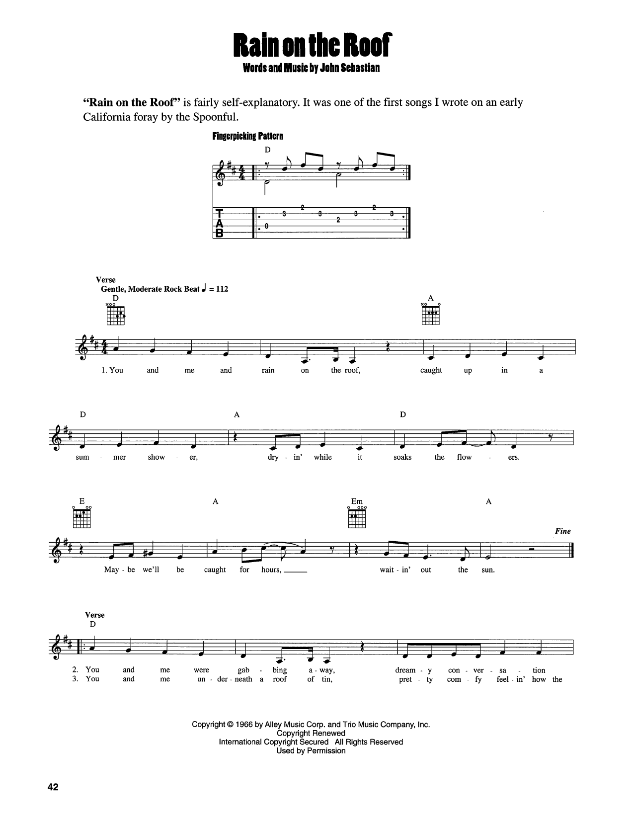 Download John Sebastian Rain On The Roof Sheet Music and learn how to play Easy Guitar PDF digital score in minutes