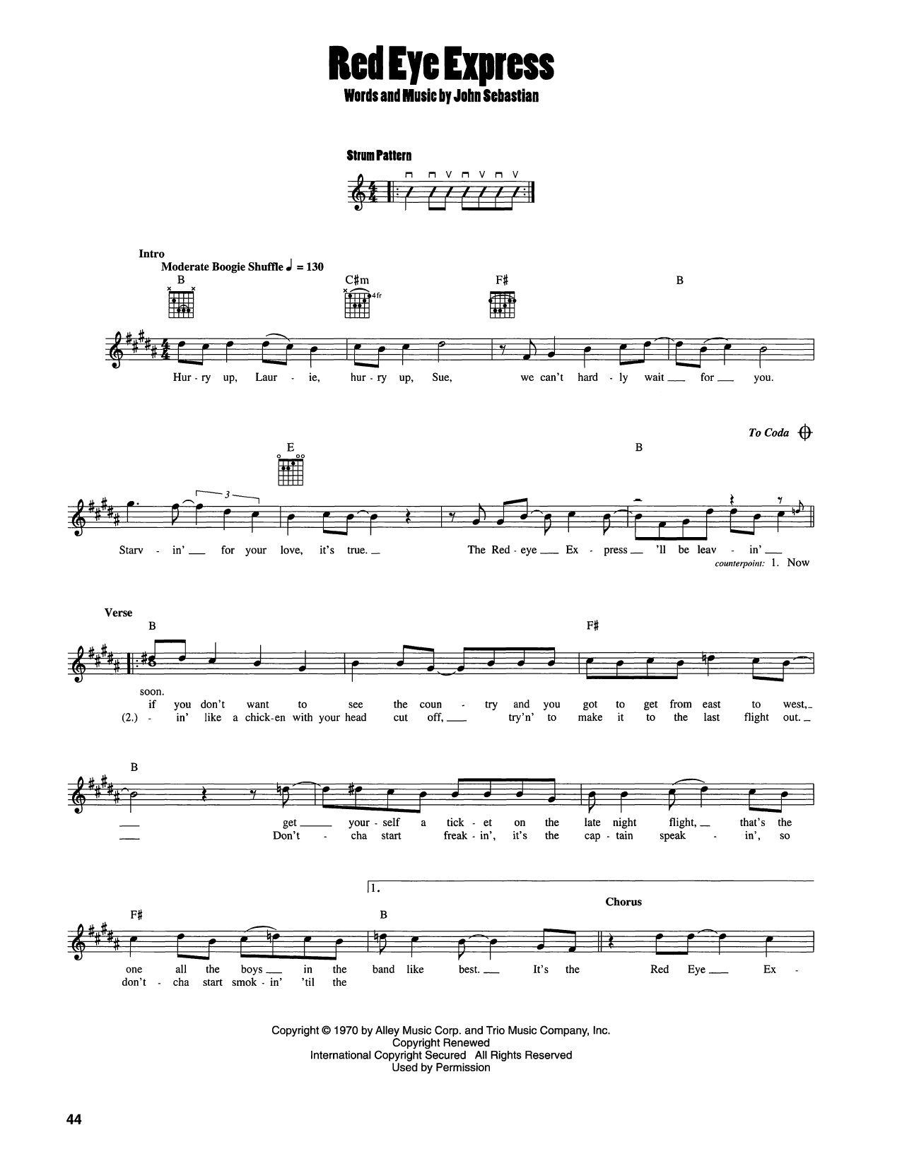 Download John Sebastian Red Eye Express Sheet Music and learn how to play Easy Guitar PDF digital score in minutes