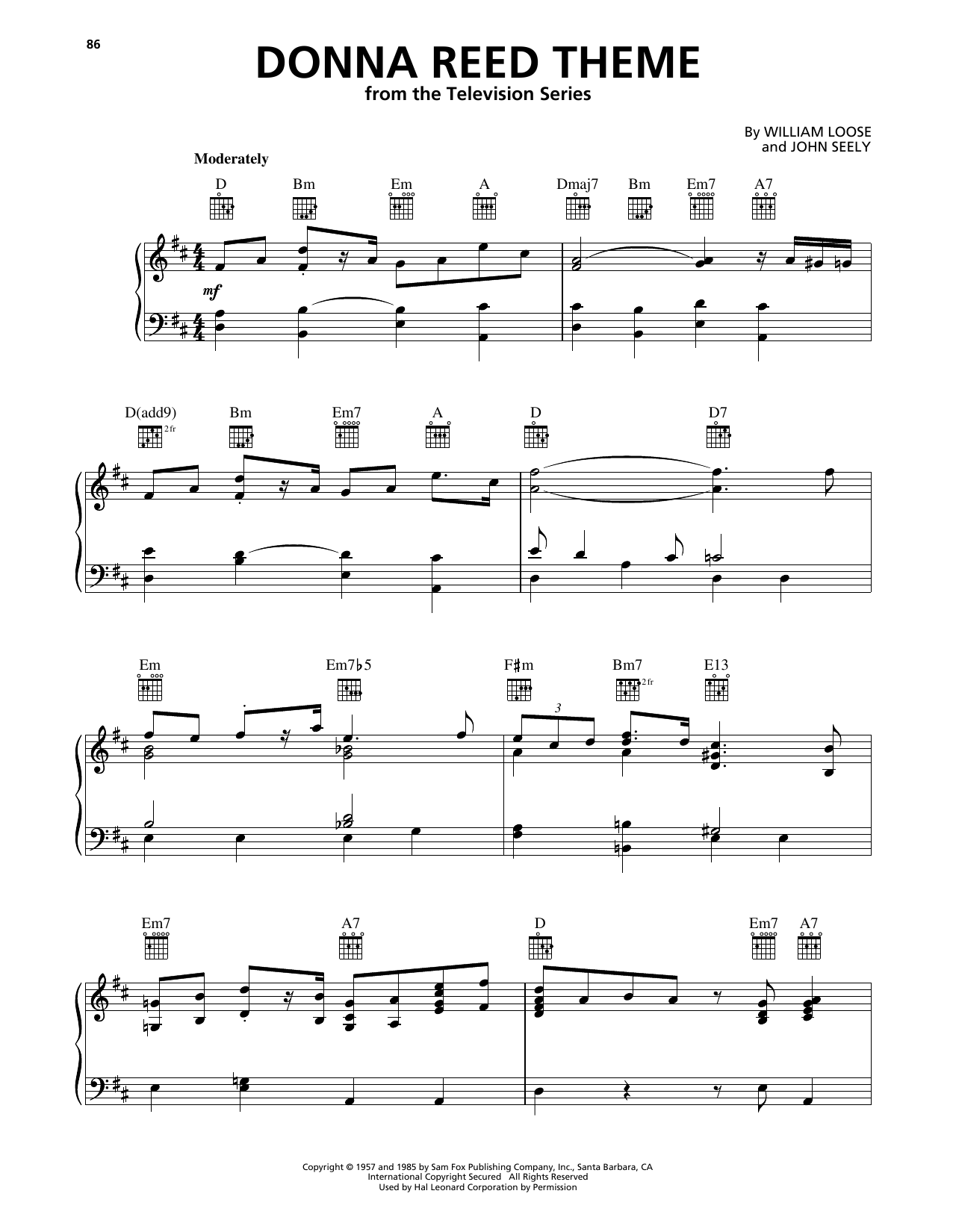 Download John Seely Donna Reed Theme Sheet Music and learn how to play Piano Solo PDF digital score in minutes