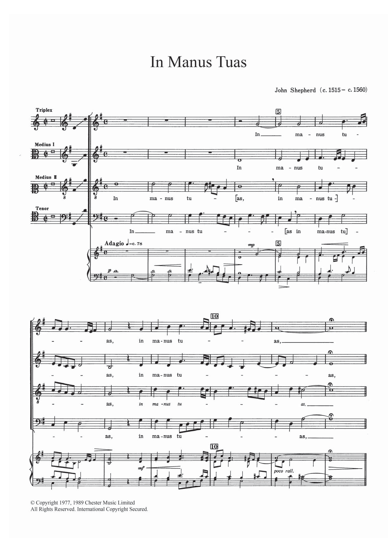 Download John Shepherd In Manus Tuas Sheet Music and learn how to play SATB PDF digital score in minutes