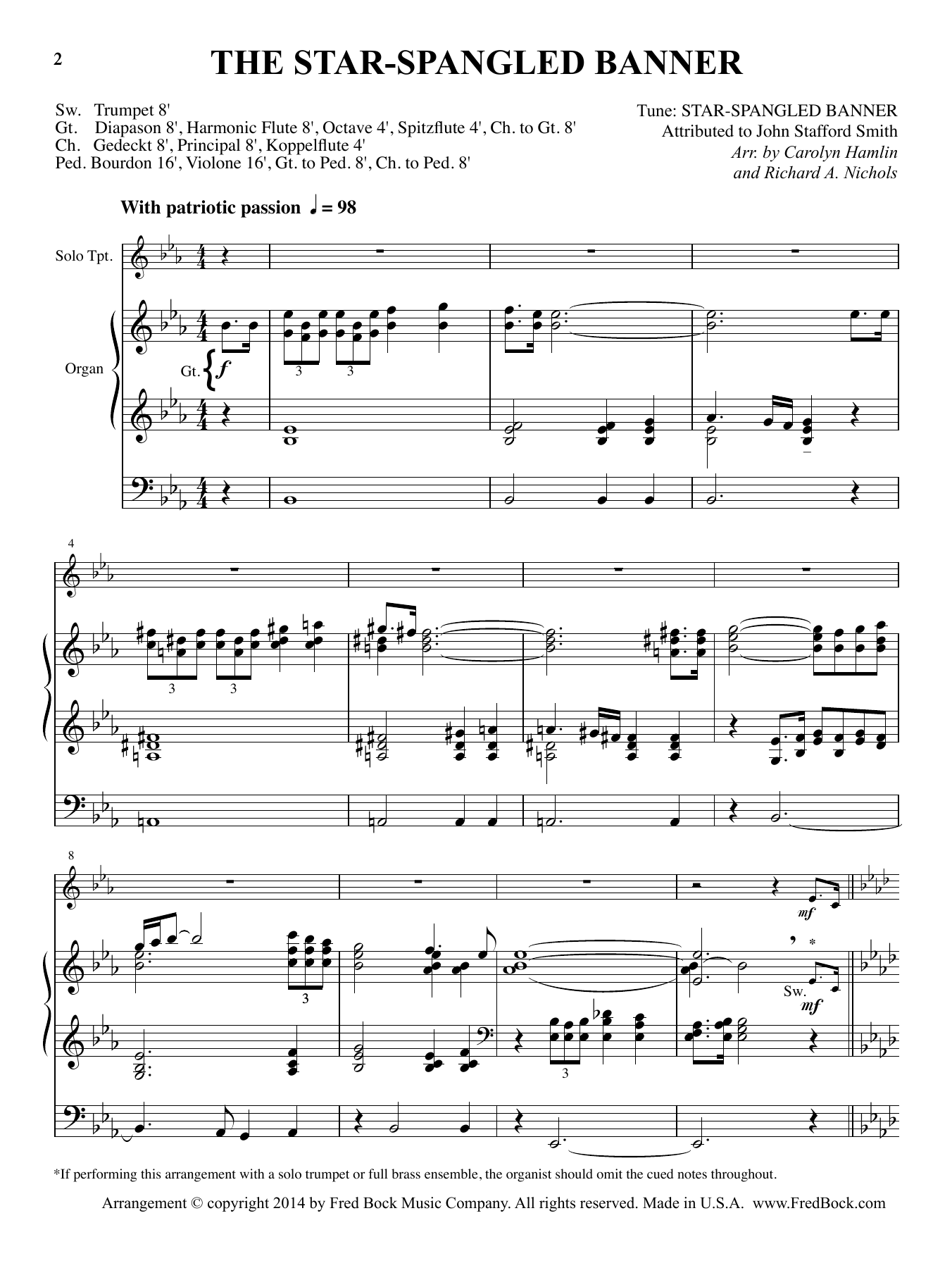 Download John Stafford Smith The Star-Spangled Banner (arr. Carolyn Hamlin and Richard A. Nichols) Sheet Music and learn how to play Organ PDF digital score in minutes