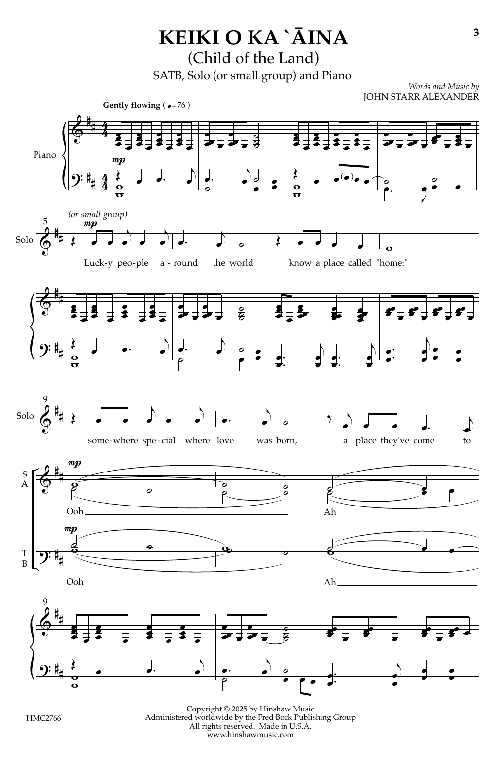 Download John Star Alexander Keiki O Ka 'aina (Child Of The Land) Sheet Music and learn how to play SATB Choir PDF digital score in minutes