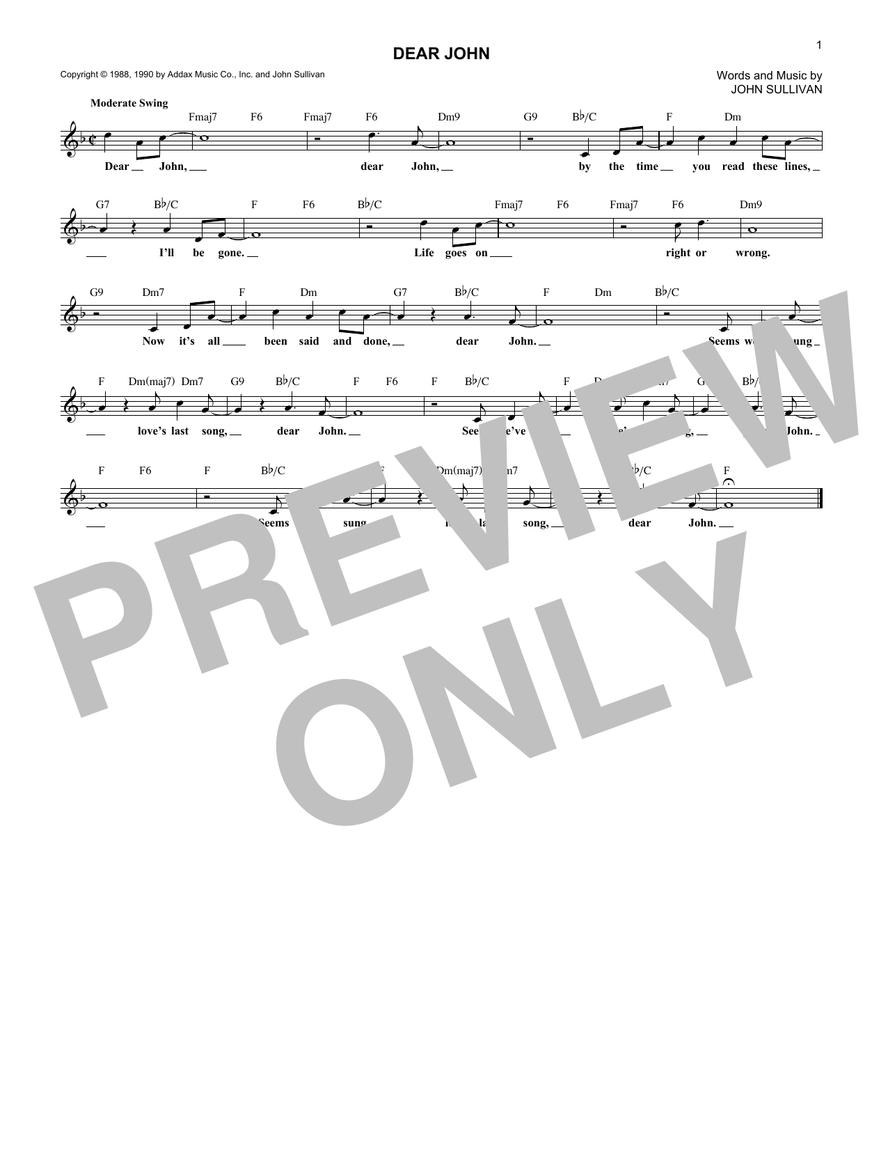 Download John Sullivan Dear John Sheet Music and learn how to play Melody Line, Lyrics & Chords PDF digital score in minutes