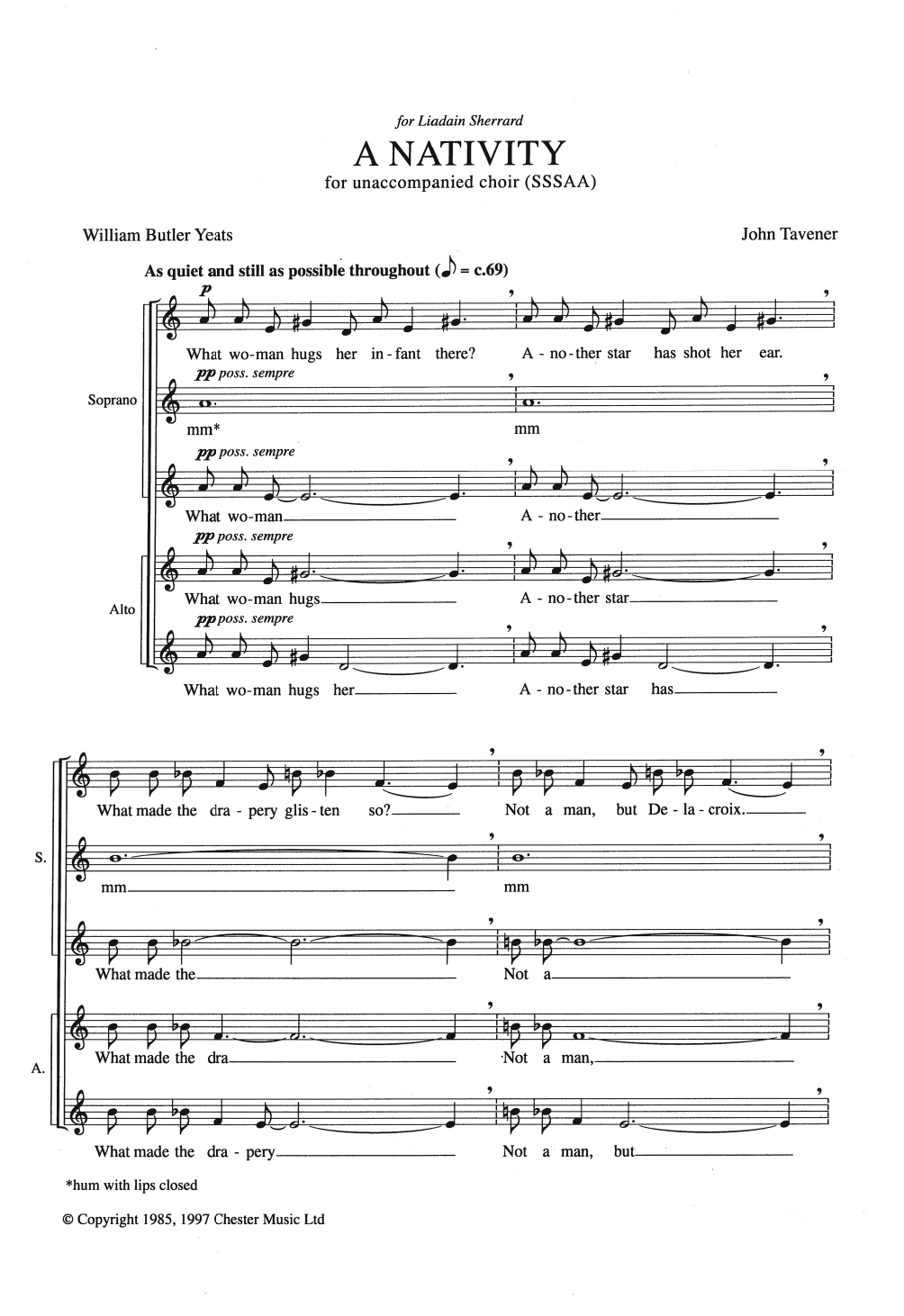 Download John Tavener A Nativity Sheet Music and learn how to play Choral SSSAA PDF digital score in minutes