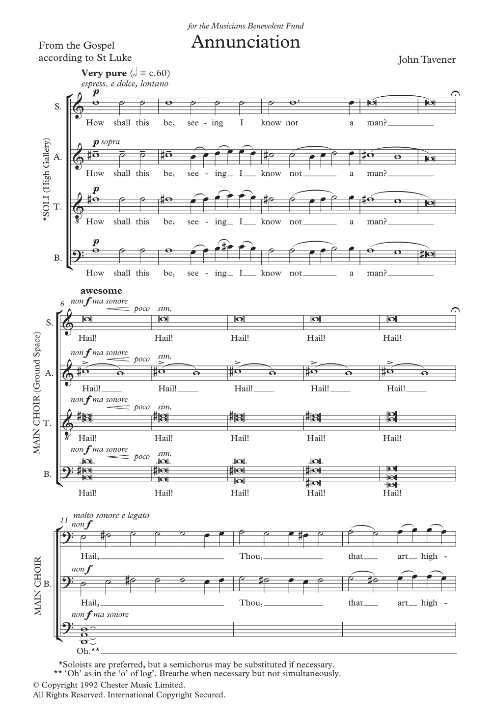 Download John Tavener Annunciation Sheet Music and learn how to play SATB Choir PDF digital score in minutes