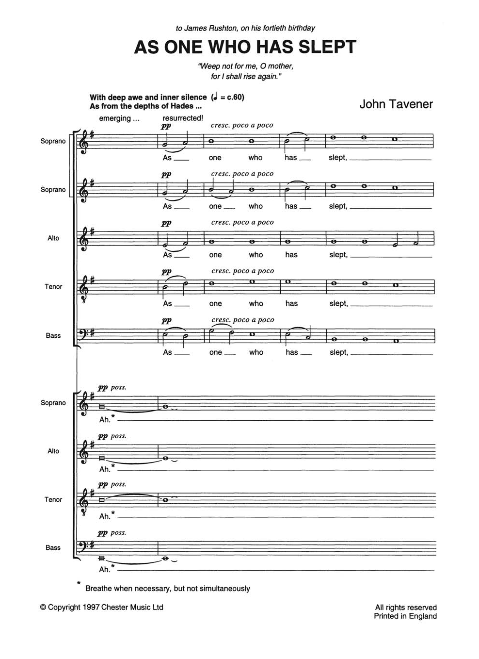 Download John Tavener As One Who Has Slept Sheet Music and learn how to play SSSAATTBB PDF digital score in minutes
