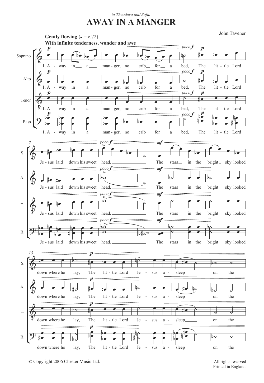 Download John Tavener Away In A Manger Sheet Music and learn how to play SATB PDF digital score in minutes