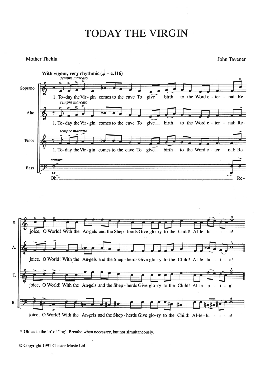 Download John Tavener Today The Virgin Sheet Music and learn how to play SATB PDF digital score in minutes