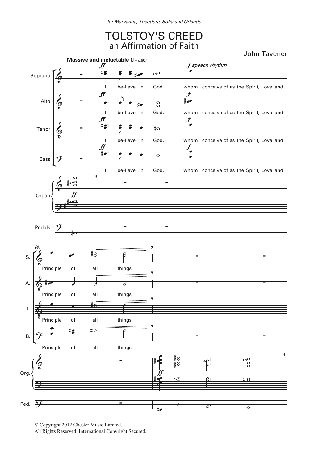 Download John Tavener Tolstoy's Creed Sheet Music and learn how to play Choral SSAATTBB PDF digital score in minutes