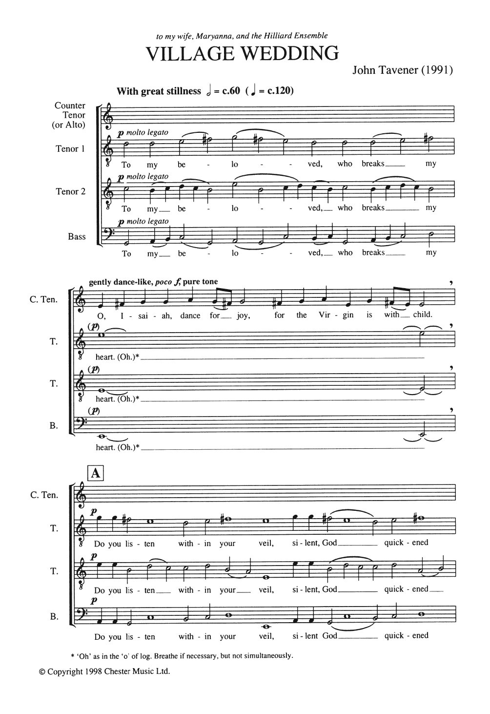Download John Tavener Village Wedding Sheet Music and learn how to play ATTB PDF digital score in minutes