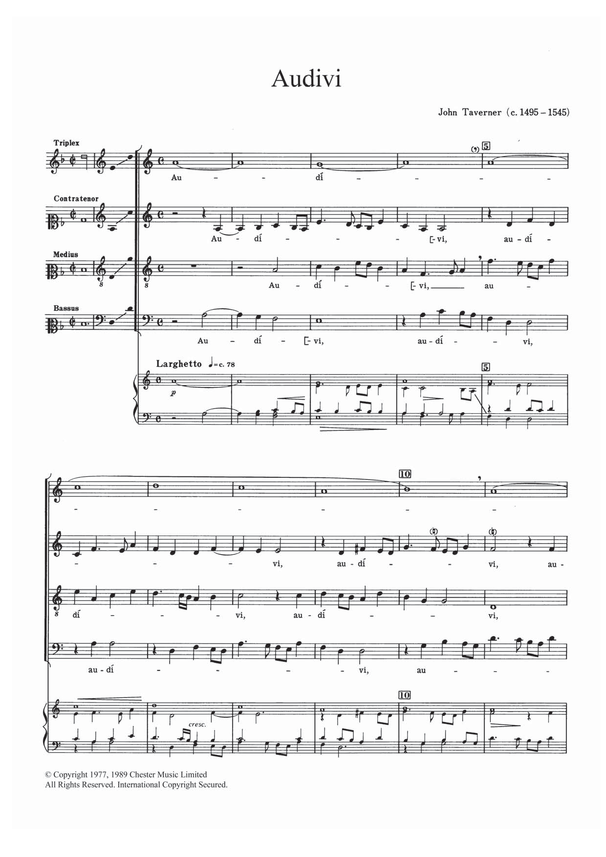 Download John Tavener Audivi Sheet Music and learn how to play SATB PDF digital score in minutes