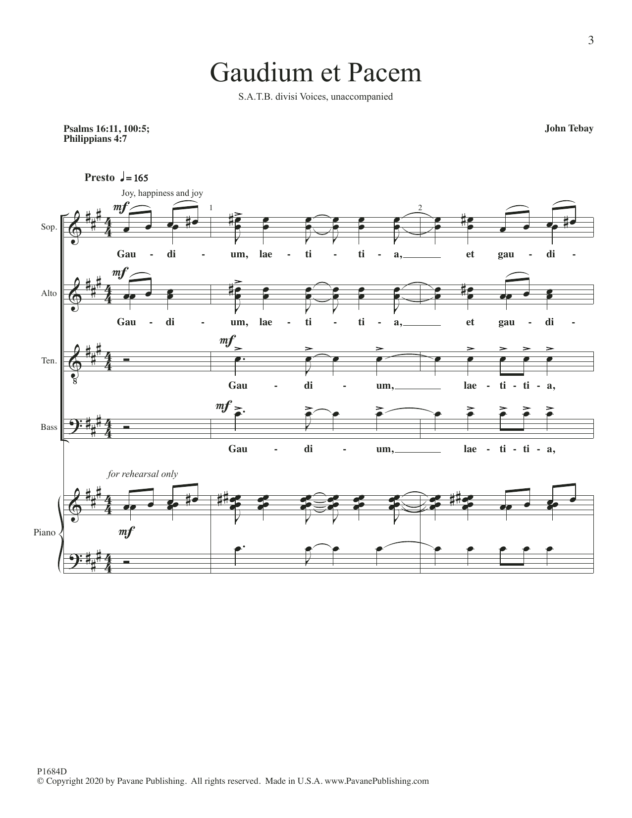 Download John Tebay Gaudium Et Pacem Sheet Music and learn how to play SATB Choir PDF digital score in minutes