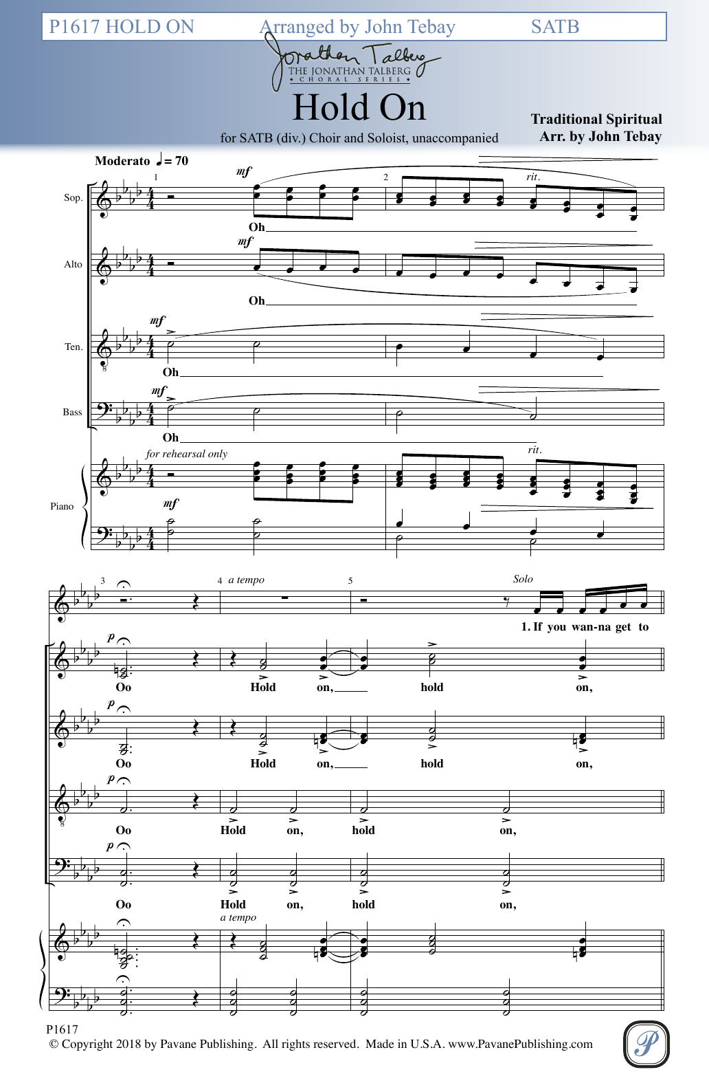 Download John Tebay Hold On Sheet Music and learn how to play SATB Choir PDF digital score in minutes