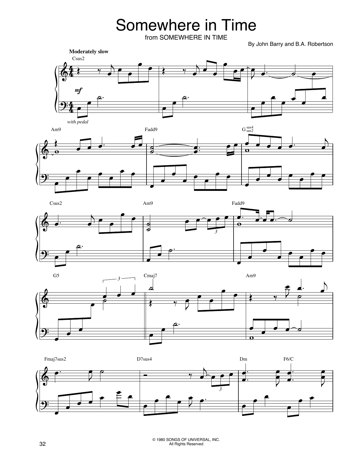 Download John Tesh Somewhere In Time Sheet Music and learn how to play Piano Solo PDF digital score in minutes